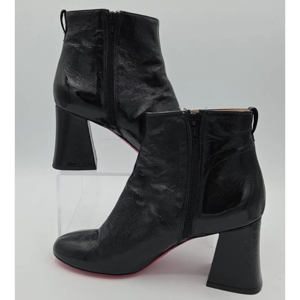 Pinko Womens Size 9 EU 39 Ankle Boots Black Patent Leather Square Heel Side Zip